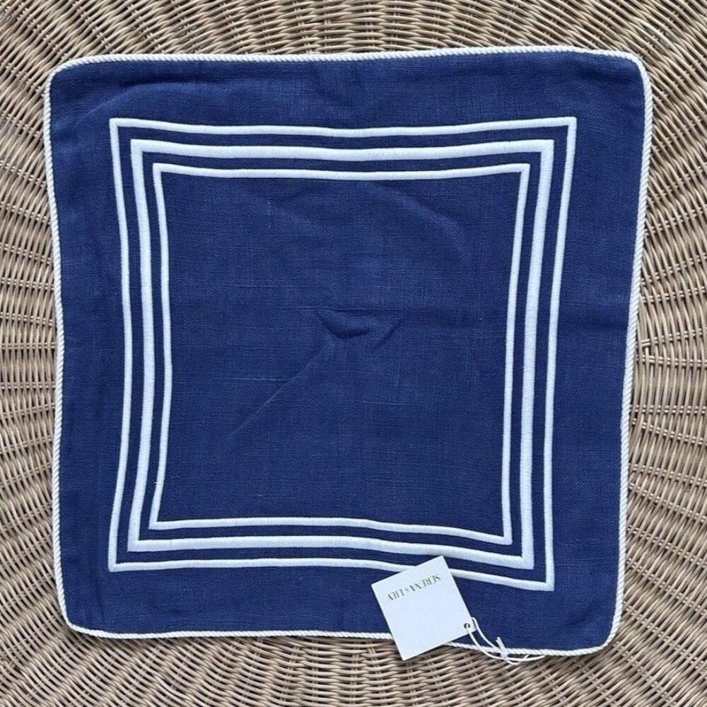 NEW Serena & Lily Riva Pillow Cover (20” SQ)-Vintage Indigo Blue/White